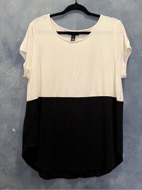 Alfani Two-Tone Scoop Neck Blouse - White and Black XL